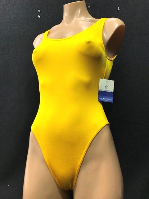 r1_1104【送料 185円 】新品 未使用 保管品 札付 DANCE-FACTORY 創21 国産品 蛍光光沢イエロー 超 ハイレグレオタード 新体操 バレエ M拍卖