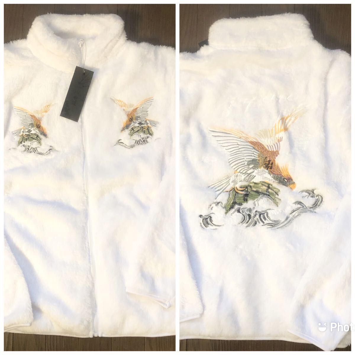 タグ付き新品 未使用 XL ボアフリース スカフリース 和柄 イーグル ホワイト拍卖