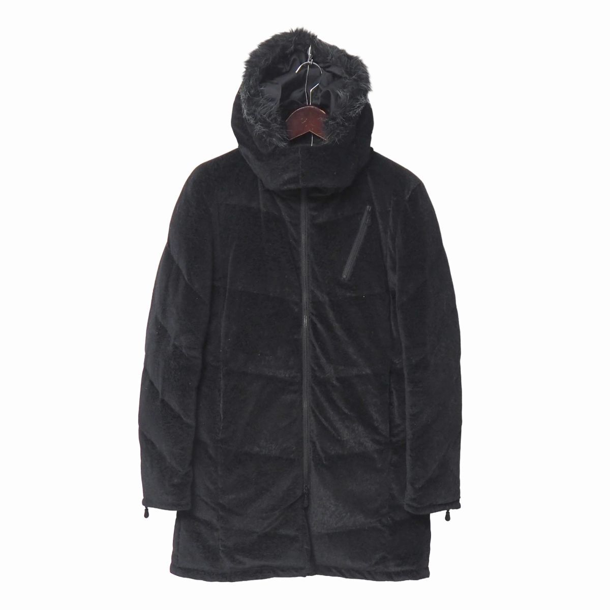 TJ1884+TORNADO MART/トルネードマート*メンズL*フロッキープリント*フーデッドダウンコート*ファー*フード取外し可*ダブルジップ*ブラック拍卖