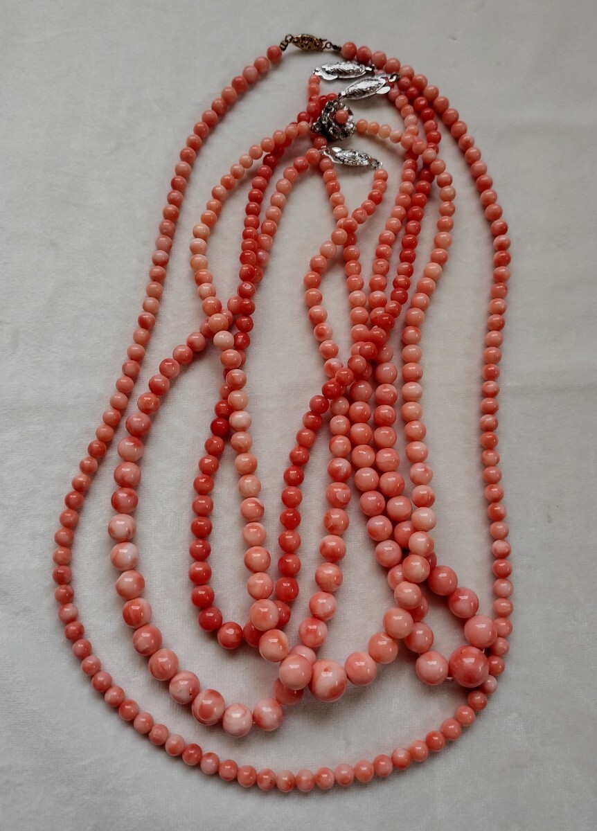 ②《5本セット》 珊瑚 ネックレス アクセサリー サンゴ拍卖