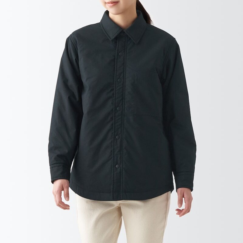 無印良品 木の実から作った カポック混 中わた シャツジャケット / L-XL 黒 / 防寒 パデッド ジャケット 男女兼用 MUJI Labo MUJI WALKER 拍卖