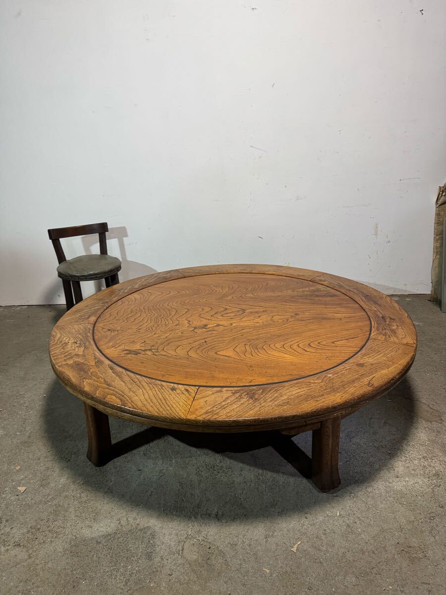 特大 土俵ちゃぶ台 欅 一枚板 ちゃぶ台 座卓 アンティーク ローテーブル 木製 レトロ 古道具 家具 テーブル 円卓拍卖