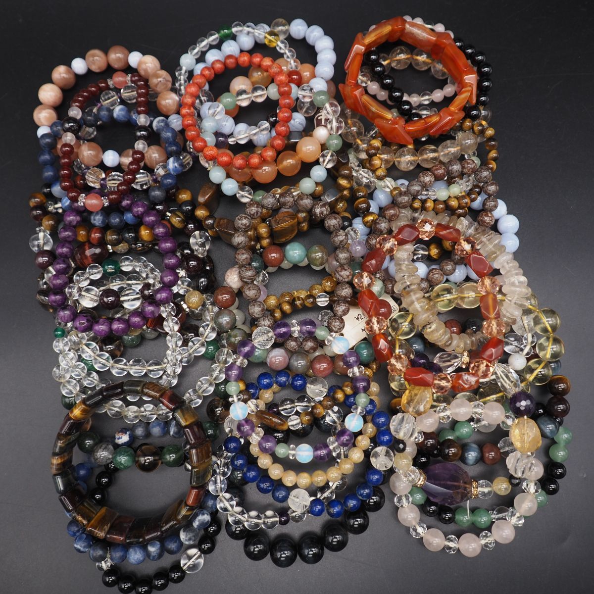 PSB1103 1円 パワーストーン ブレスレット 50本 大量セット タイガーアイ ラピスラズリ ローズクォーツ 瑪瑙 水晶 等 数珠 まとめて拍卖