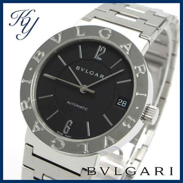 1円~ 3ヶ月保証付き 磨き済み 美品 本物 定番 人気 BVLGARI ブルガリ BB33SS AUTO ロゴ入り ブラック メンズ 時計拍卖