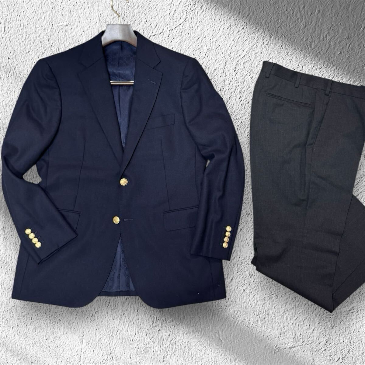 DG15 極美品 MACKINTOSH LONDON マッキントッシュ ロンドン 金ボタン セットアップ 紺ブレザー テーラードジャケット AB6 L位 ネイビー 拍卖