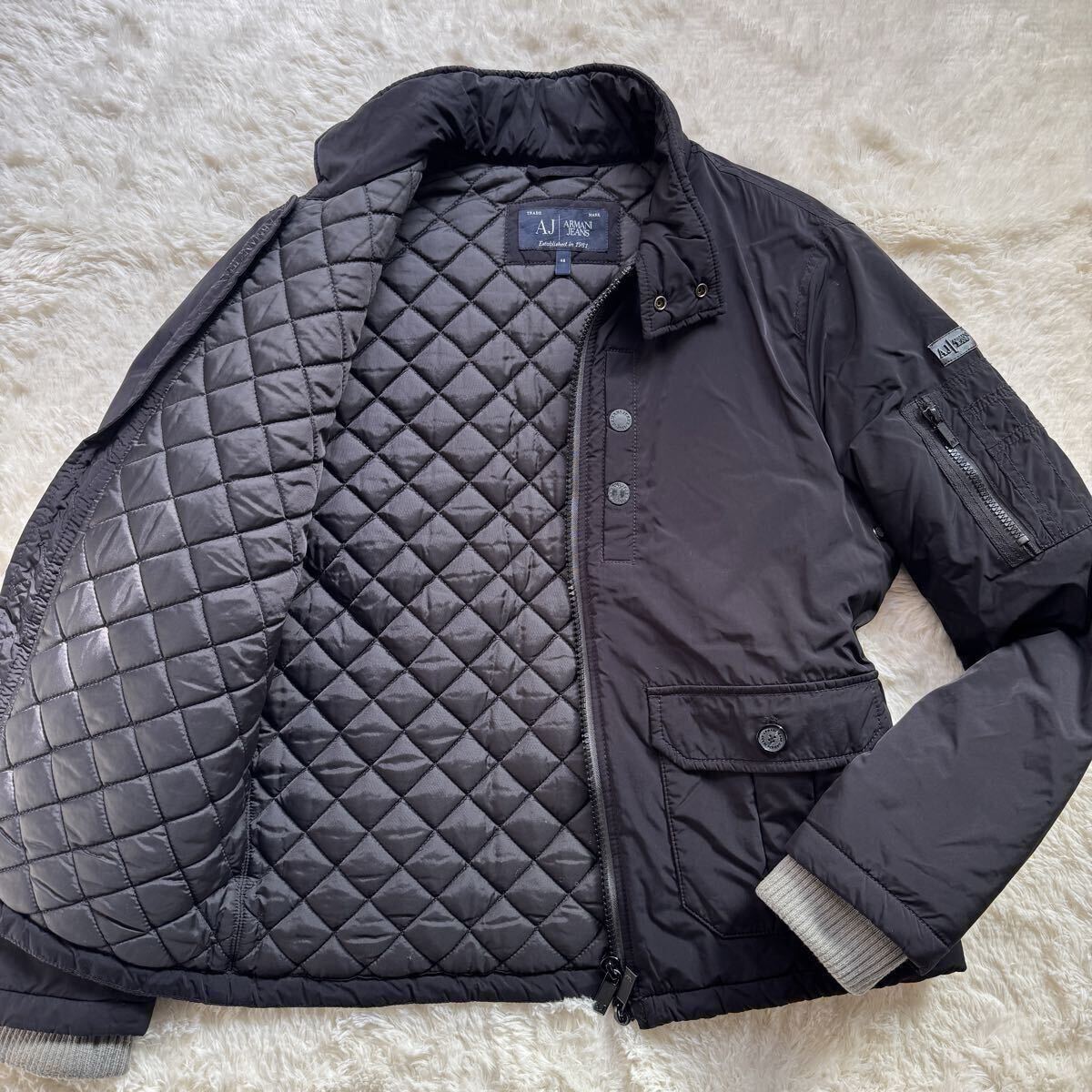 アルマーニジーンズ 中綿 キルティング ジャケット ARMANI JEANS ブルゾン ライダース ブラック 黒 46/M相当拍卖