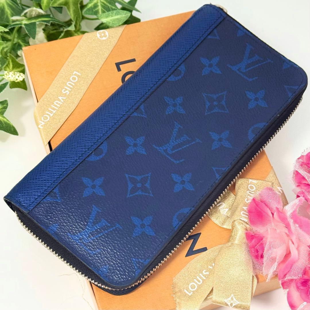 極美品 ルイヴィトン タイガラマ ジッピーウォレット ヴェルティカル ラウンドファスナー 長財布 コバルト ブルー 青 シルバー金具 M30447拍卖