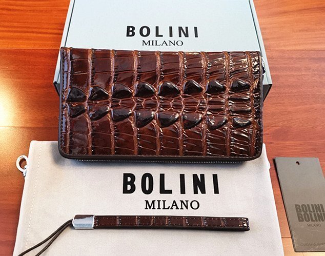 最高峰逸品*イタリア製※定価18万◆イタリア・ミラノ発*BOLINI/ボリニ・最上級牛革・クロコダイル*ラウンドファスナー 長財布・茶色拍卖