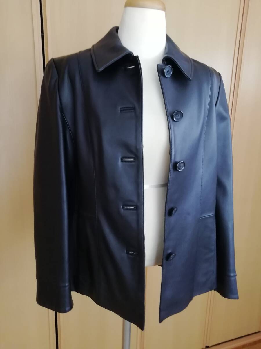 ★美品:羊革レザージャケット/コート/ジャンパー/上着/黒/11AR★拍卖