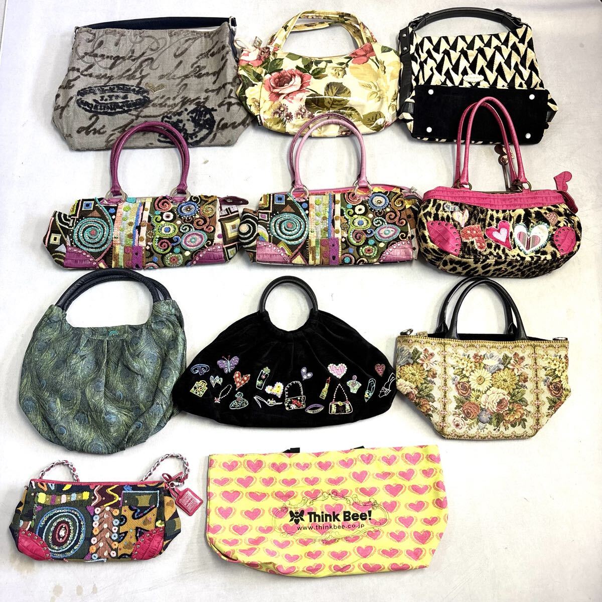 1円〜 ◇まとめ売り!! '豪華 11点セット' Think Bee シンクビー 総柄 ワンショルダーバッグ ハンドバッグ 手提げ鞄 肩掛け鞄 レディース 鞄拍卖