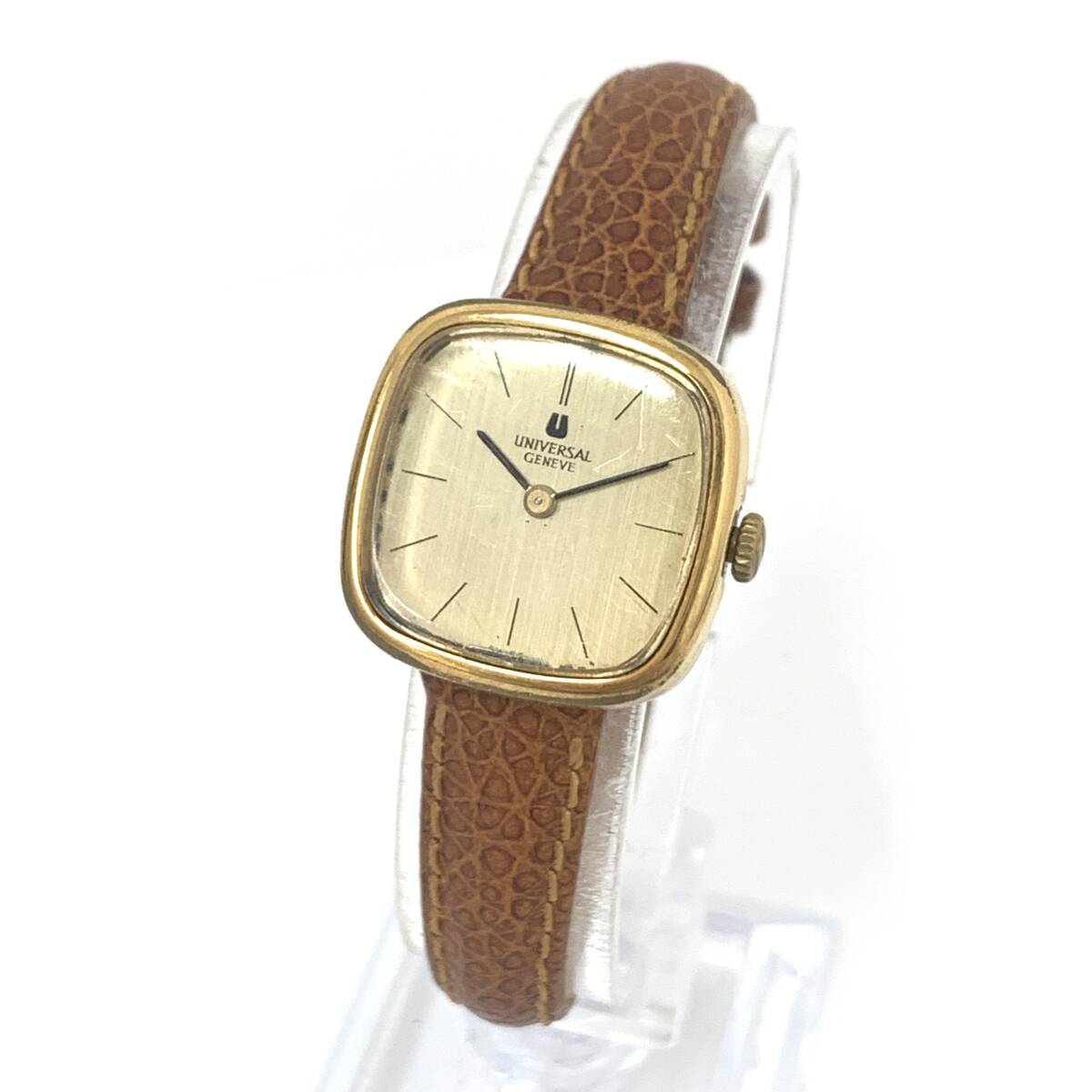 Z1368〇 1円~! Universal Genve ユニバーサル ジュネーブ 511600 GP×革 手巻き ゴールド文字盤 レディース 腕時計 稼働 動作確認済拍卖