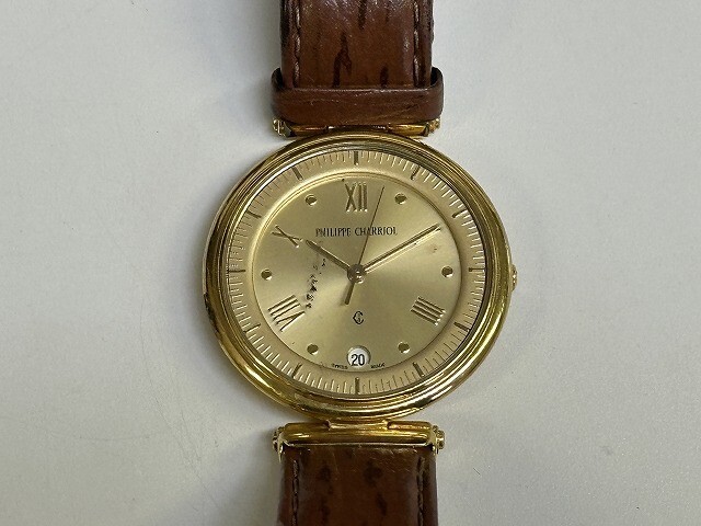 D2724-N45-43◎ PHILIPPE CHARRIOL フィリップ・シャリオール 64.94.384 ゴールド文字盤 メンズ クォーツ 腕時計 現状品3◎拍卖