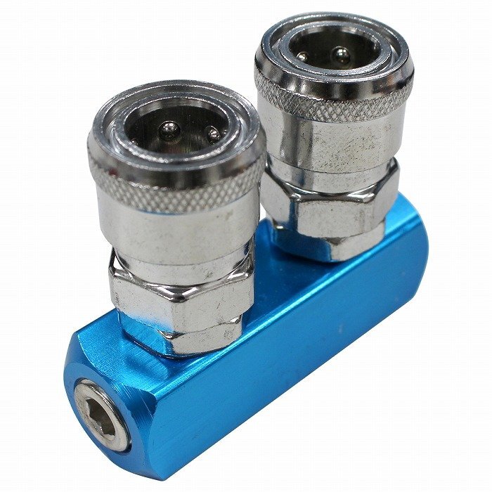 【送料無料】ワンタッチ式 2連 マルチ エアーカプラー 青/ブルー エアプラグ エアツール エアホース エアーコンプレッサー 分岐カプラー拍卖
