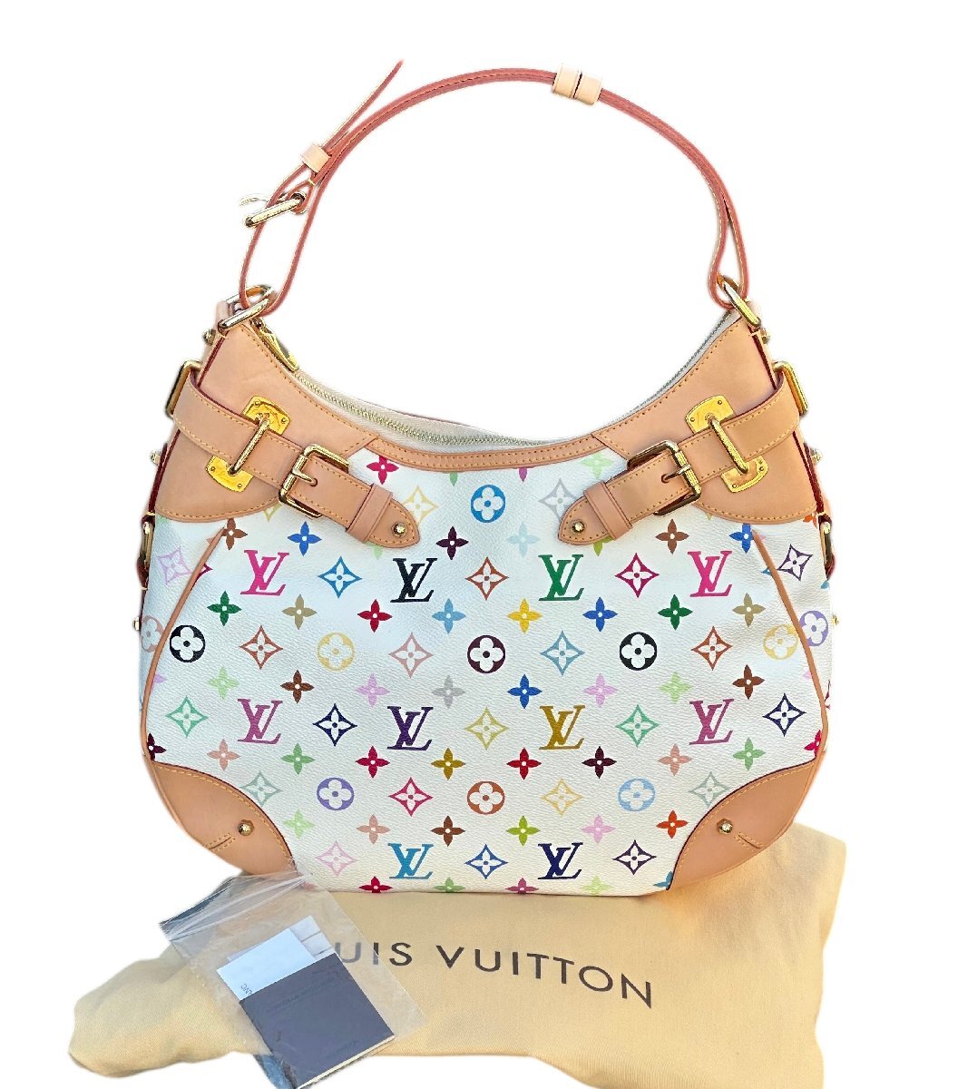 保管品◆本物◆ルイヴィトンLOUISVUITTON村上隆モノグラムマルチカラー白ホーボーヴィンテージVintageグレタGretaショルダーバッグM40195拍卖