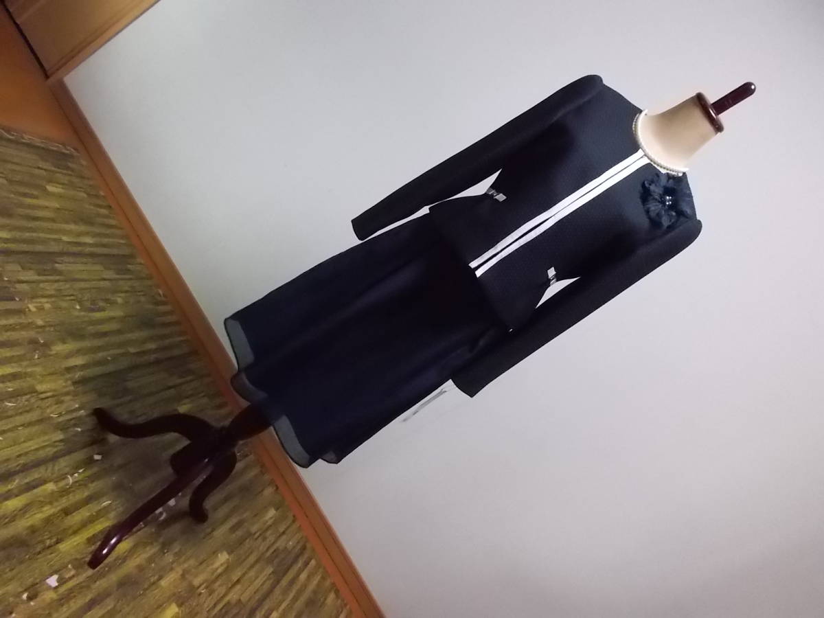 3-2新品フォーマルスーツ3点セット 紺ネイビーノーカラージャケット ひざ丈フレアースカートタイトセレモニー11号11AR67 L卒業式入学式拍卖