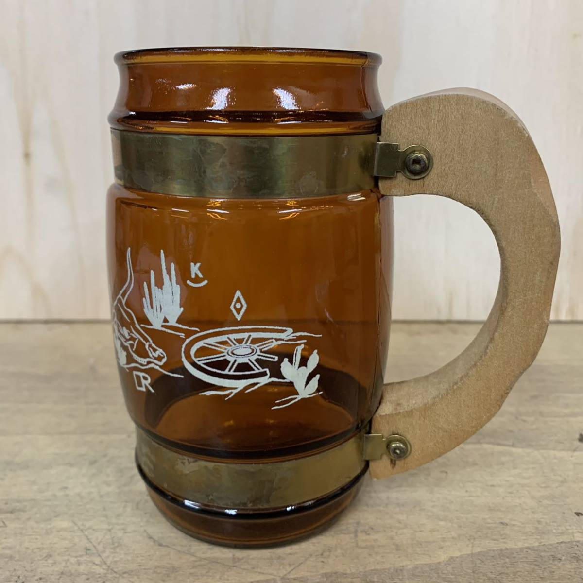 【20121012HT】vintage/beer glass/umber/ビールグラス/siesta ware 8 brown barrel styleビアマグ/ビールジョッキ/ビア/ B拍卖