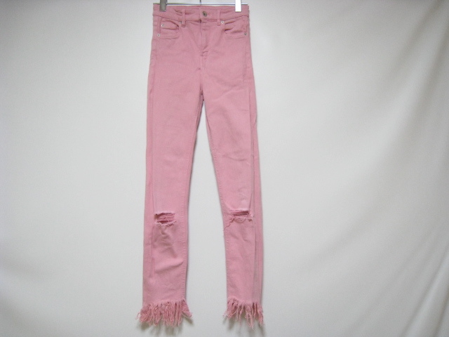 ZARA ザラ ボトムス パンツ ダメージ加工 フリンジ ピンク サイズ EUR34 USA02 MEX24拍卖