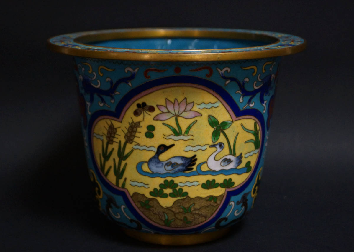 【閑】明治期 銅製七宝 金線象嵌『祥瑞文』鉢 飾り鉢 / 茶事 茶道具 ☆時代物☆ B1225■拍卖