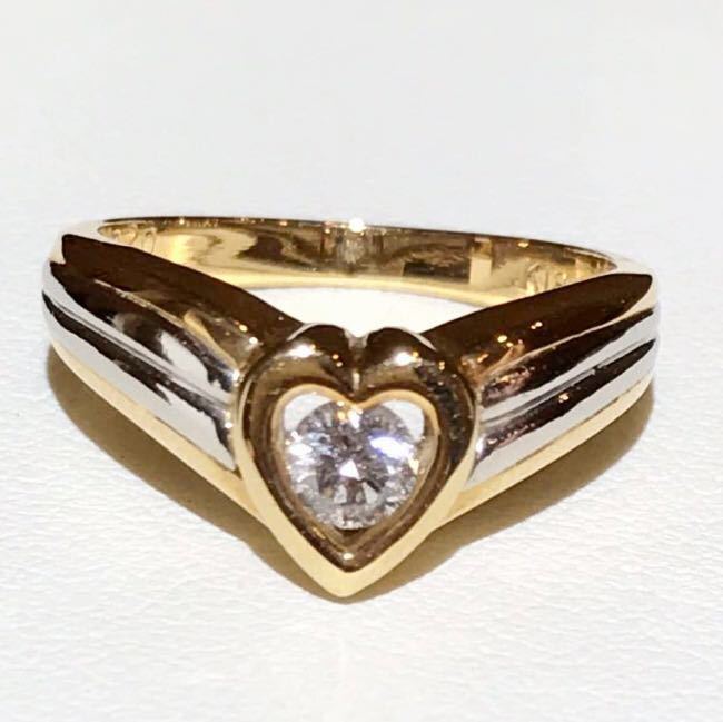 ☆K18/Pt900 ダイヤ付きハート型デザインリング 8号☆拍卖