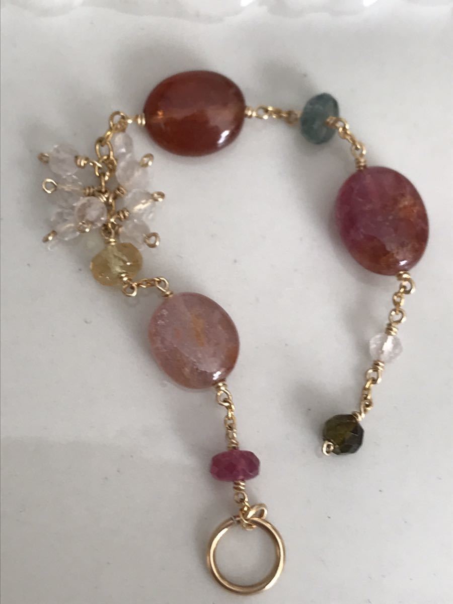 トルマリン サファイア ローズクォーツ 天然石 ネックレスとチャーム 14kgf拍卖