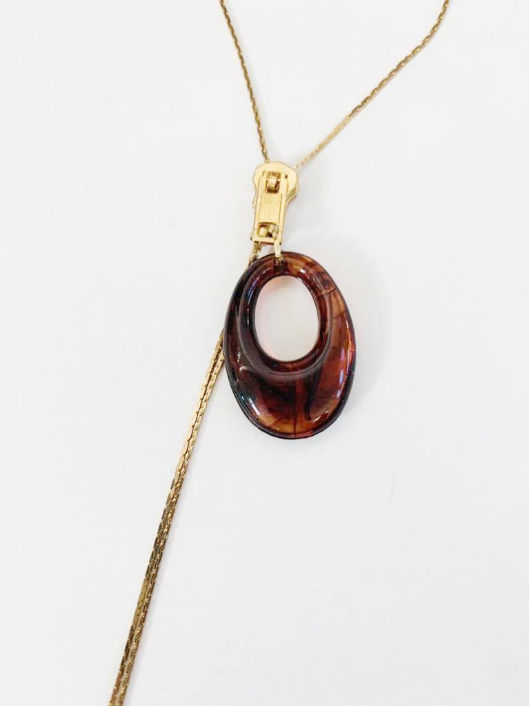 【美品】ヴィンテージ ループタイ ネックレス ゴールド フェイク アンバー 琥珀風 チャック ジッパー チョーカー拍卖