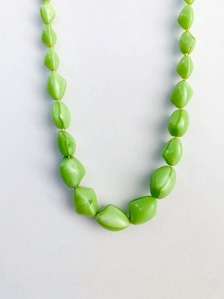 【希少】フランス パリ購入 ヴィンテージ グリーン ガラス ネックレス ゴールド チェーン デッドストック拍卖