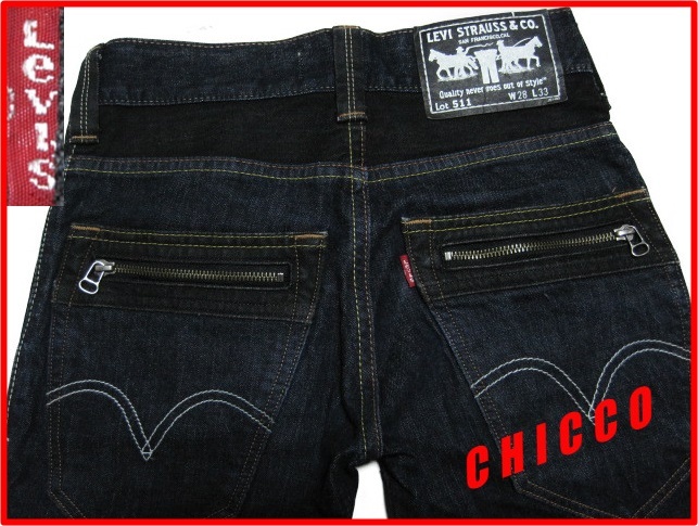 即決★W28 Levi’s リーバイス 511 ローライズ スリム ジップポケット スキニー ジーンズ デニム パンツ 濃紺 W72cm L83cm ストリート拍卖