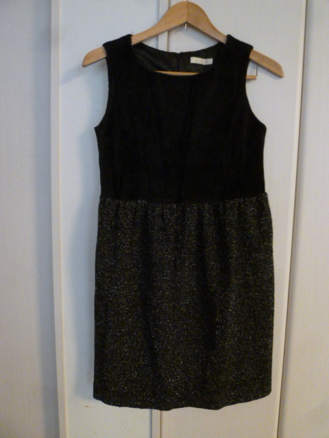 AG by aquqgirl/エージーバイアクアガール○黒ベロア×ラメツィード調異素材ドッキングワンピースM/フォーマル結婚式ワールド○OP123⑤拍卖