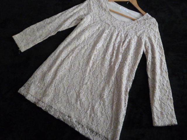 Alphabet's alphabet/アルファベッツアルファベット○ベージュ総レースアンゴラ混フレアーワンピースF/長袖チュニックミニ○OP123②拍卖