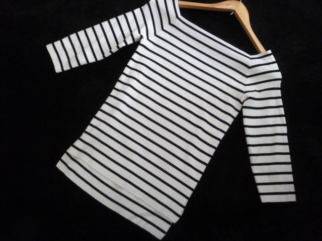 apart by lowrys/アパートバイローリーズ○白×黒ボーダースクエアネックニットm/ホワイトブラック両サイドスリット入り○1215①拍卖