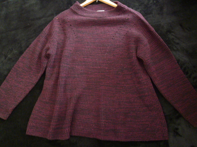 GU/ジーユー○あずき色×黒ミックス色シンプルニットセーターL/裾フレアー長袖トップス○1215①拍卖