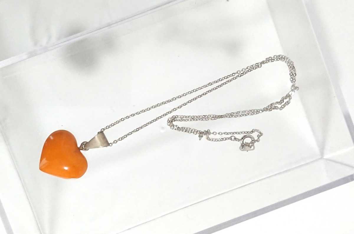 ★ ロイヤルアンバー シルバー 925刻印 ハート ネックレス ★ 琥珀 ペンダントトップ アンバー拍卖