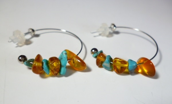 ∞ 琥珀&ターコイズ ピアス ∞ アンバー ターコイズ拍卖