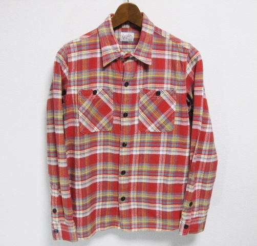 HOUSTON ヒューストン 長袖 ネルシャツ Mサイズ マチ付き 猫目ボタン ワークシャツ 拍卖