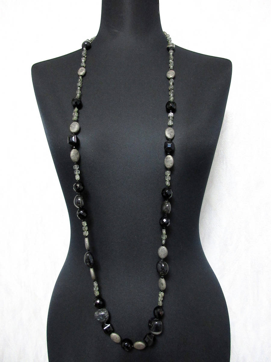 エッセレ ESSERE ストーン ビーズ ロングネックレス ブラック系 yg216拍卖