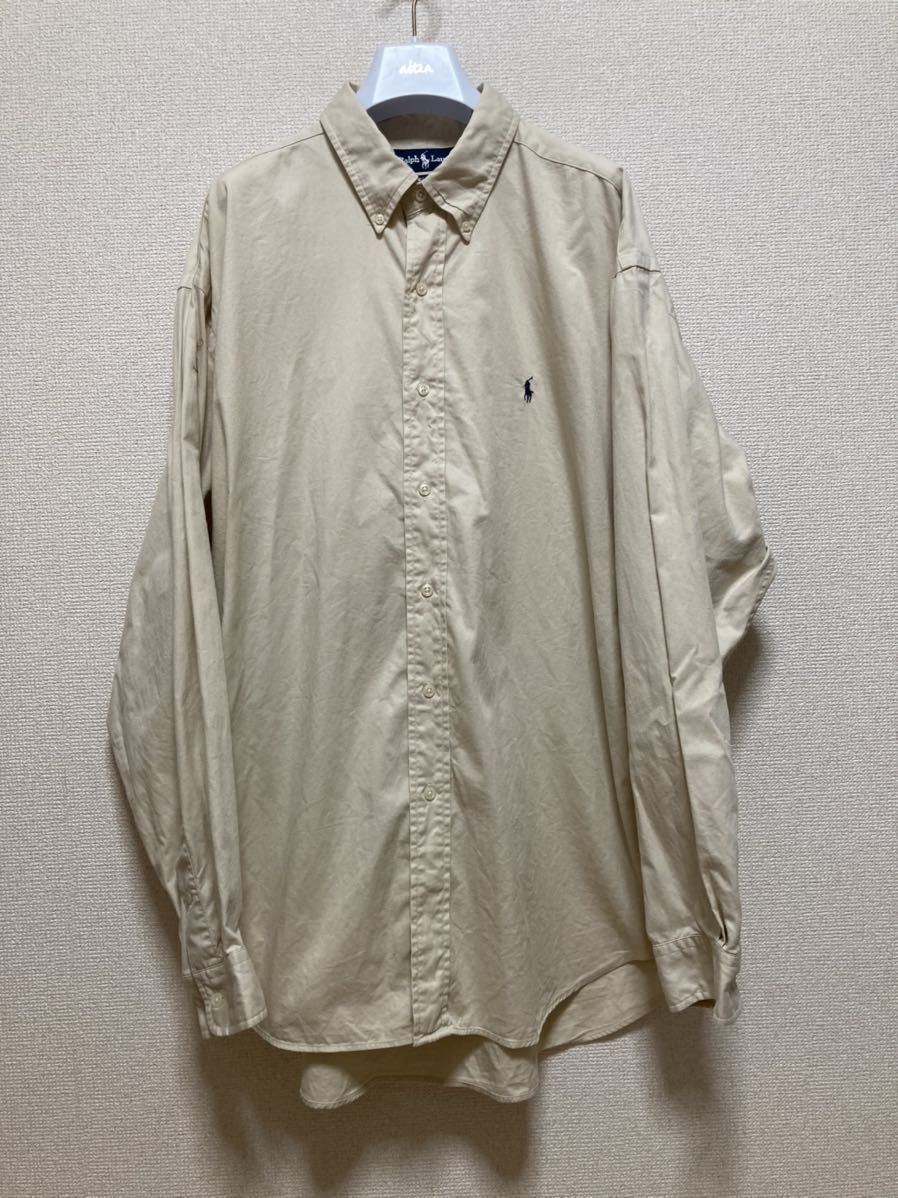 USA古着 Ralph Lauren ラルフローレン 長袖シャツ ボタンダウンシャツ XL ベージュ系拍卖