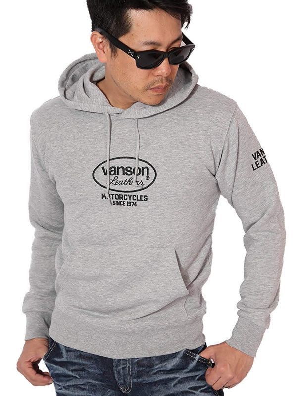 当店別注 VANSON 定番スター☆ プルオーバーパーカー グレー【XL】バンソン スタンダードサイズ ACVA-902 ハーレー 刺繍 大きいサイズ拍卖