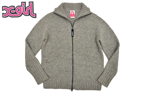 A-2913★送料無料★美品★X-girl エックスガール★正規品 グレー 優しい手触り アンゴラ ウール ニット ジップアップ ジャケット セーター1拍卖