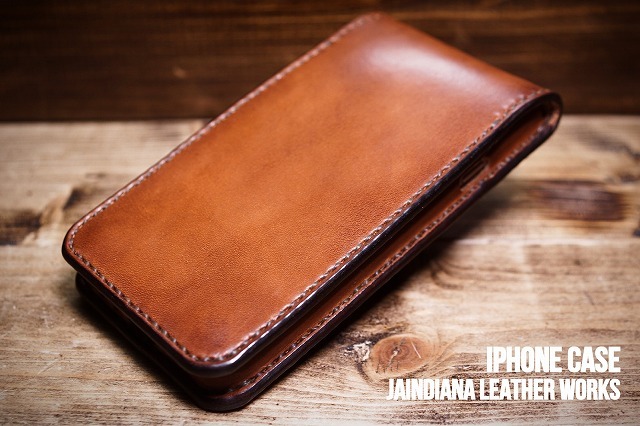 ハンドメイド/サドルレザー iPhone7/8/SE2ケース ビンテージ染めライトブラウンB2拍卖