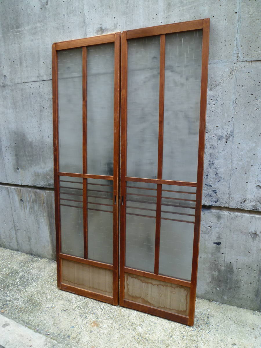 最終値下げ!M7402 板ガラス 十字模様 引き戸 2枚 京都古民家 高173.5cm 横49.5cm 【送り先は会社 事務所 店舗限定】個人様は西濃運輸局留拍卖