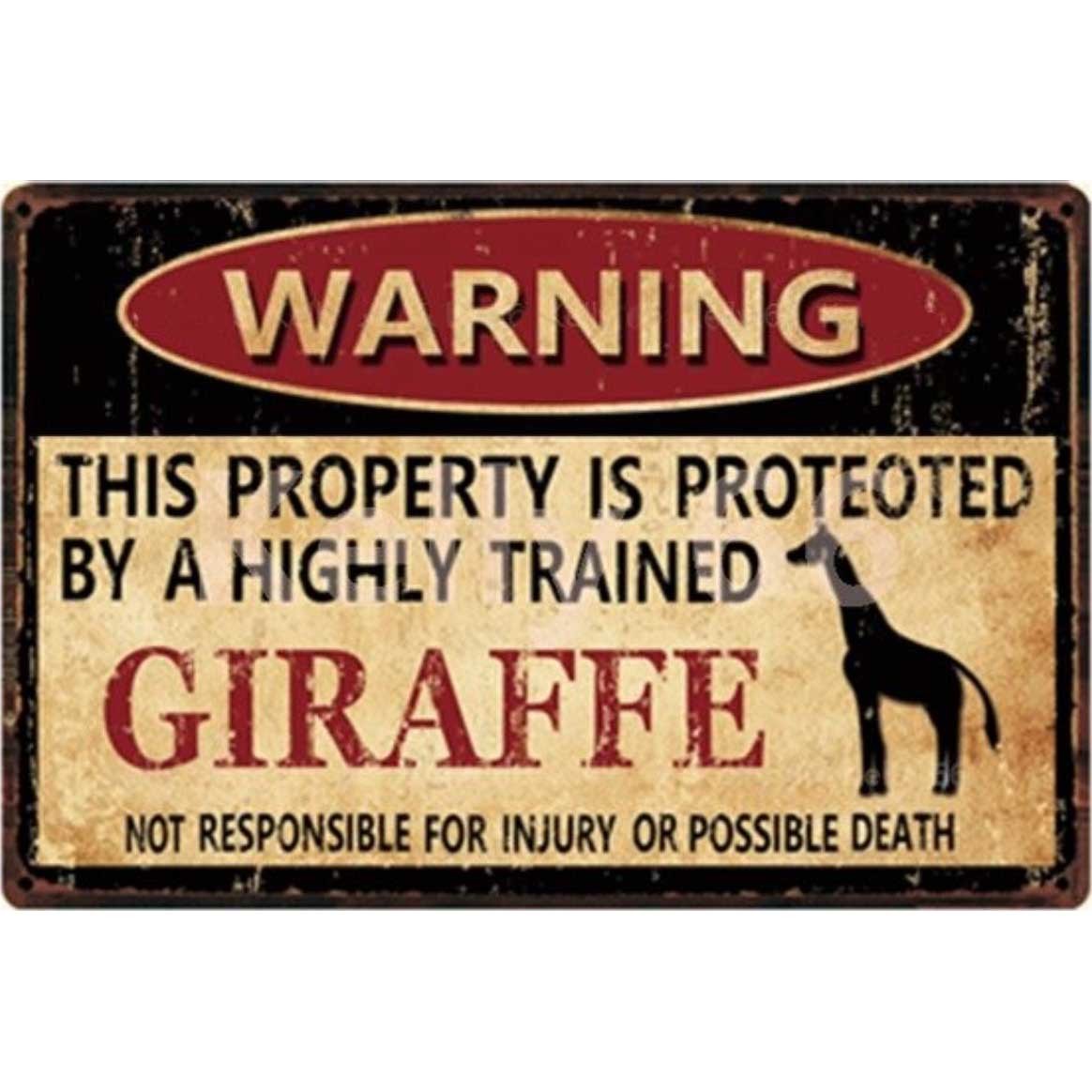 A2840 メタル サイン ブリキ 看板 金属製 プレート おもしろ 店舗 注意 警告 危険 防犯 動物 ペット キリン きりん 4471拍卖