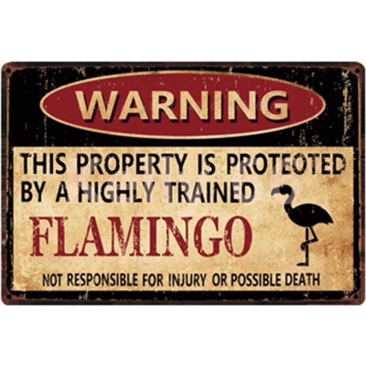 A2823 メタル サイン ブリキ 看板 金属製 プレート パネル 店舗 注意 警告 危険 防犯 動物 ペット 鳥 フラミンゴ 4450拍卖