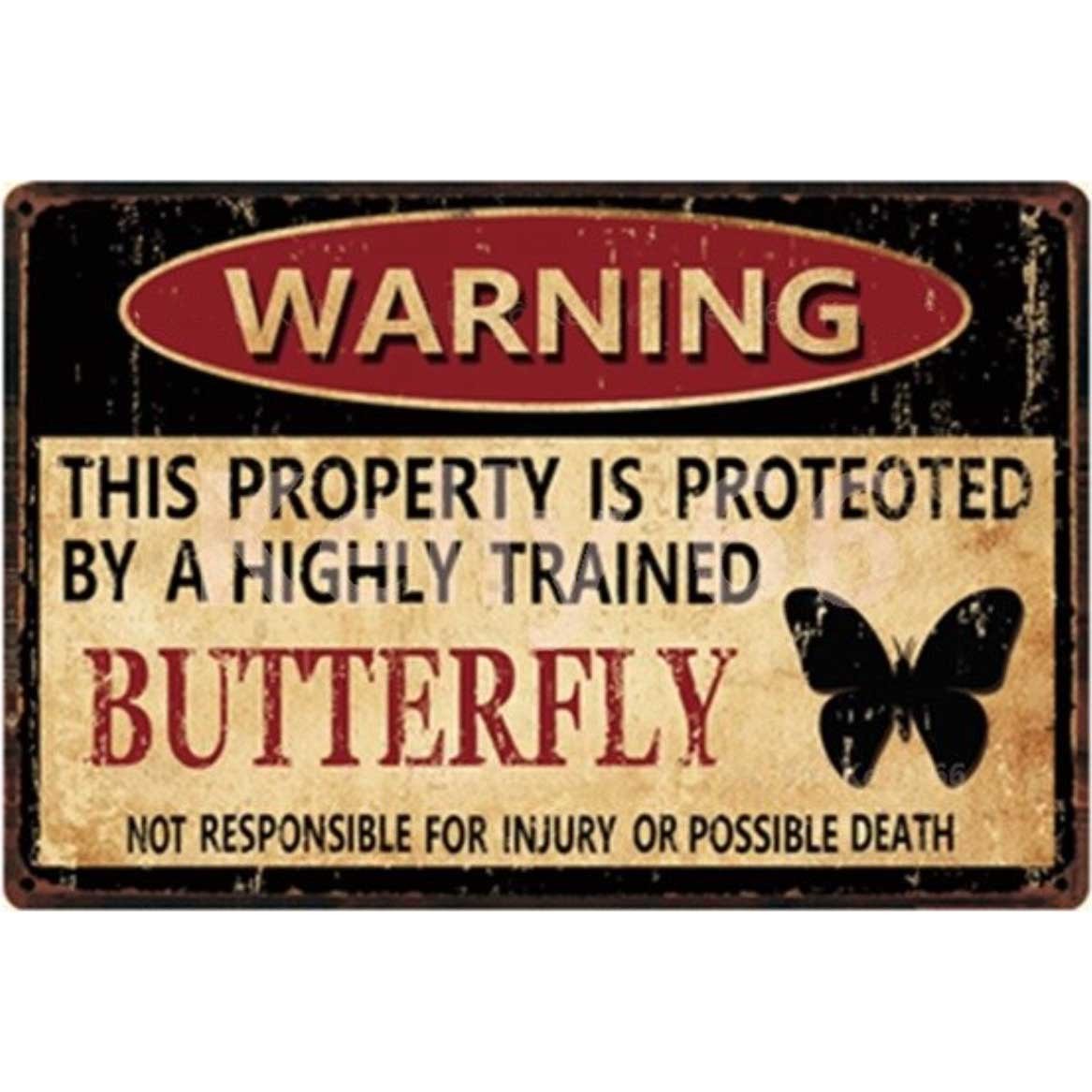 A2833 メタル サイン ブリキ 看板 金属製 プレート パネル 店舗 注意 警告 危険 防犯 動物 ペット 昆虫 虫 蝶 蝶々 4468拍卖