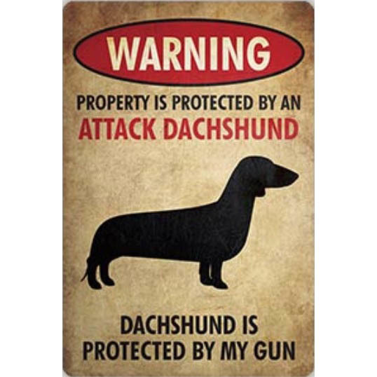A2953 メタル サイン ブリキ 看板 金属 製 プレート 注意 警告 危険 防犯 動物 ペット 犬 番犬 猛犬 ダックスフンド【9335拍卖
