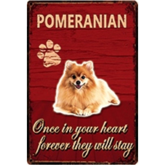 A2876 メタル サイン ブリキ 看板 金属製 プレート 注意 警告 危険 防犯 動物 ペット 犬 番犬 猛犬 ポメラニアン 4371拍卖