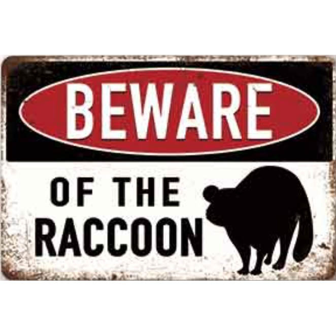A2988 メタル サイン ブリキ 看板 金属 プレート パネル 店 出没 注意 危険 野生 動物 ペット アライグマ たぬき 狸 【71拍卖