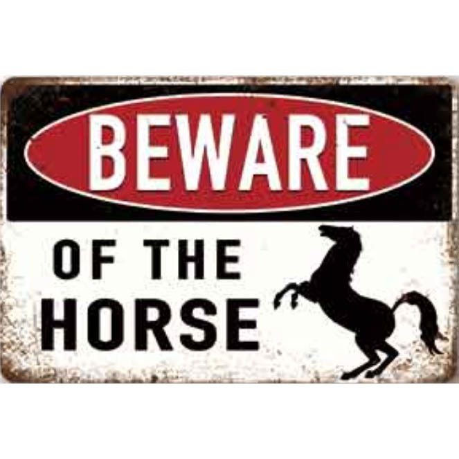 A2977 メタル サイン ブリキ 看板 金属 プレート パネル 店 出没 注意 警告 危険 防犯 動物 ペット 家畜 馬 ウマ 【61】拍卖