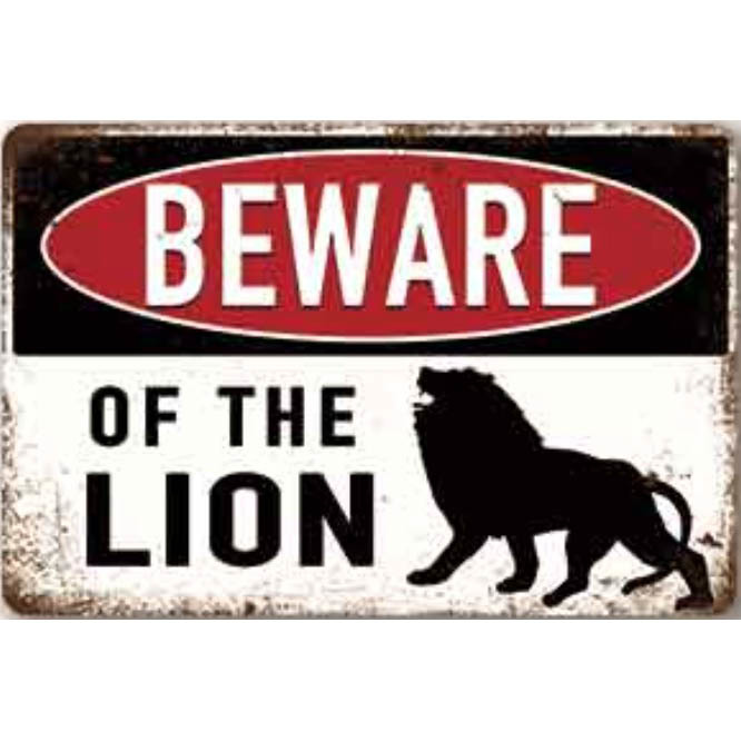 A2991 メタル サイン ブリキ 看板 金属 ジョーク おもしろ 店 出没 注意 警告 危険 防犯 野生 動物 ペット ライオン【74拍卖