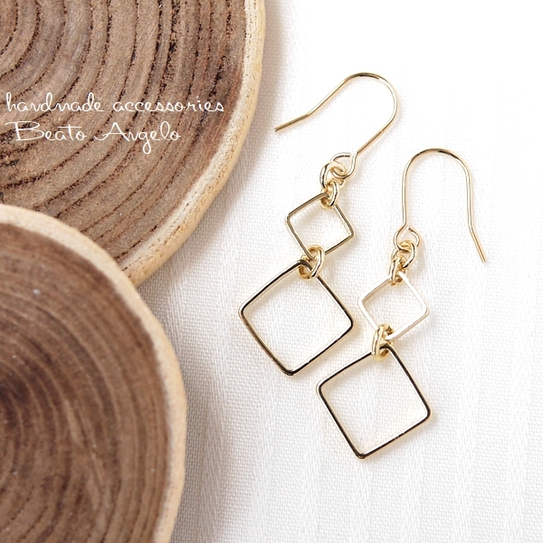 +angelo+メタルパーツ スクエアのピアス(p-002)ダブル G シンプル チタン 樹脂 イヤリング拍卖