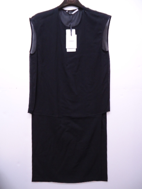 【KCM】asy-t-206-38★新品★【AGNONA/アニオナ】レディース ノースリーブ レイヤードワンピース ブラック サイズ38 イタリア製拍卖